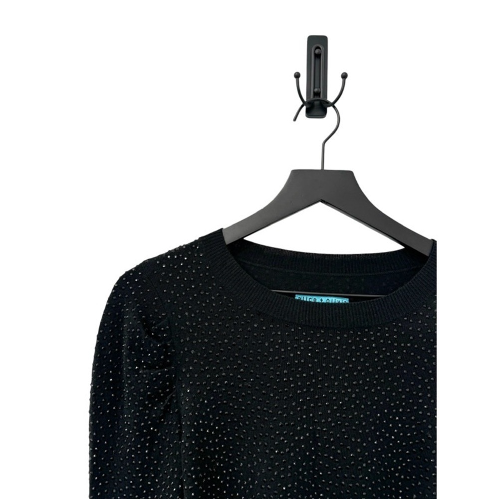 ALICE + OLIVIA Bettie Rhinestone Puff-Sleeve Top in Black - Picture 3 of 3